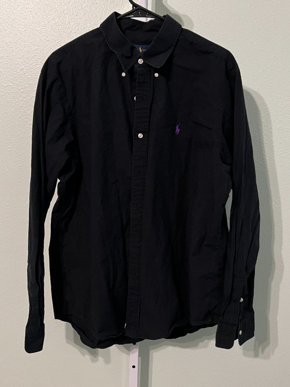 Ralph Lauren Black 100% Cotton Long-Sleeve Button-Up w Purple Logo SZ XL